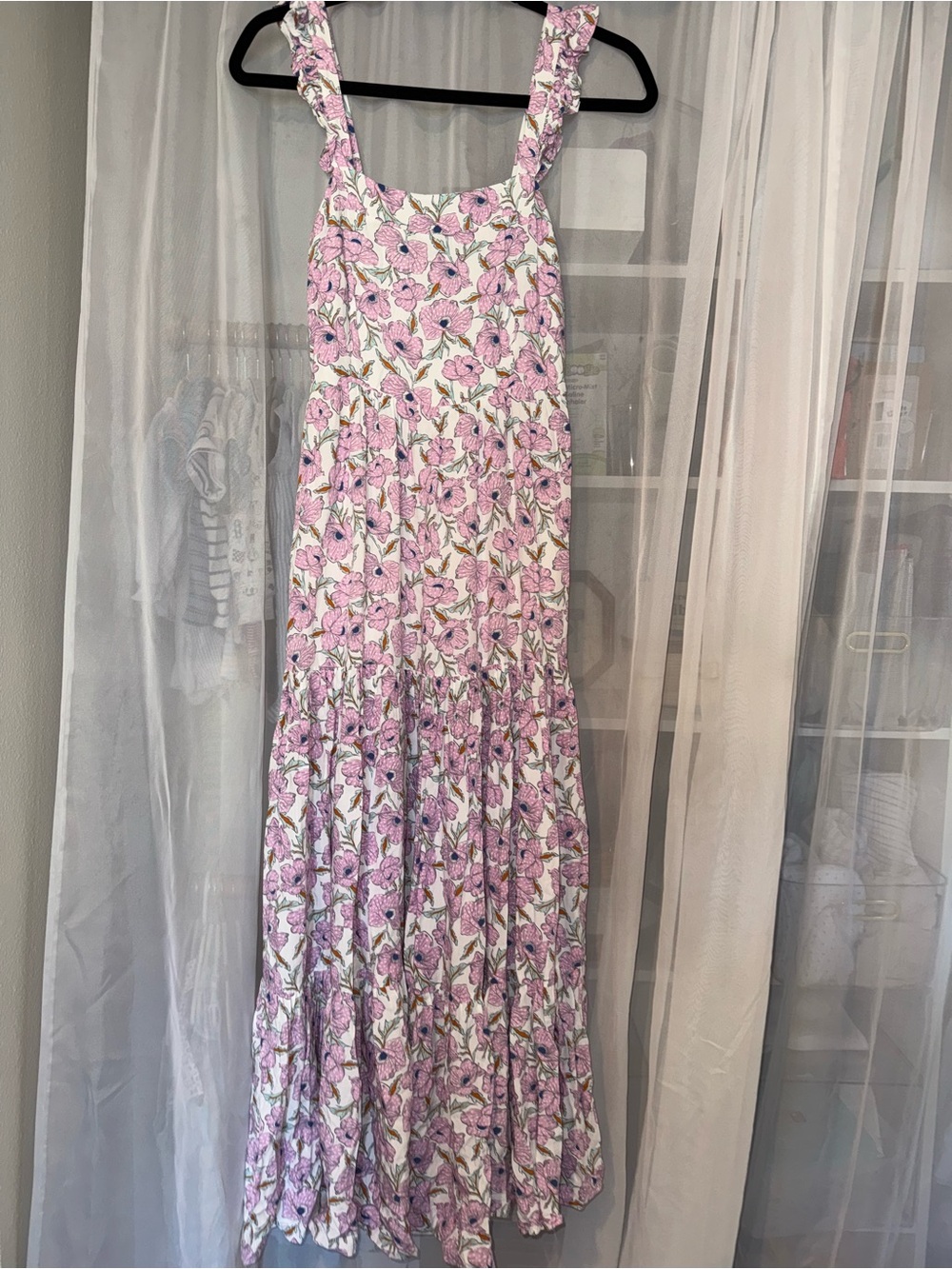 Haute Hippie Pink Floral Ruffled-Strap Flowy Maxi Dress